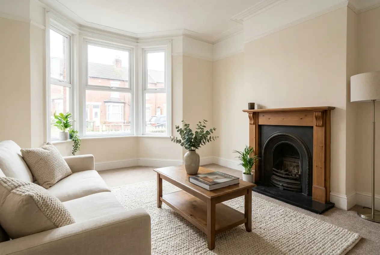 Living room, virtually staged